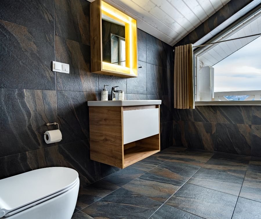 Modern bathroom rebuild after leak remediation