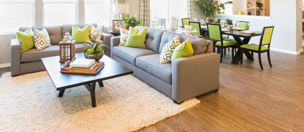 Living room restoration with new flooring and soft lighting